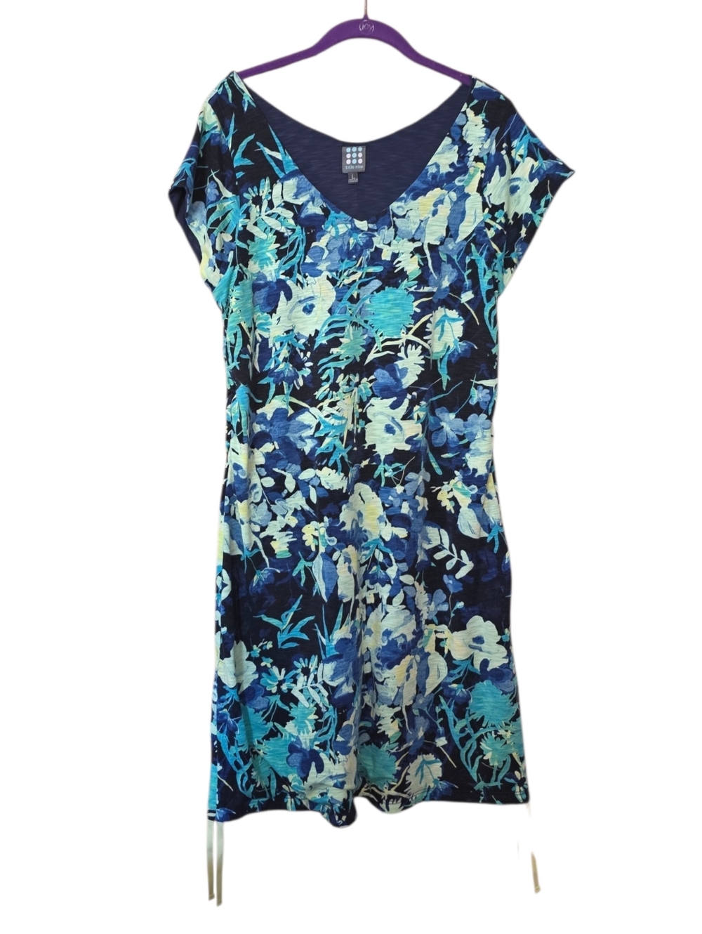 Title Nine Reversible Jersey Dress Floral & Navy Blue